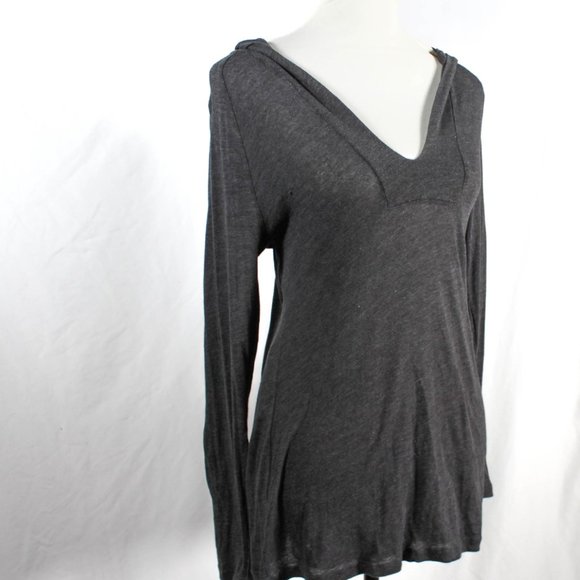 Y2K 2000s Dark Gray Sheer Layering Long Sleeve with Hood - Picture 2 of 6